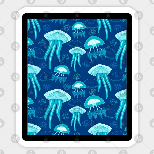 Blue Jelly Fish In The Deep Ocean Sticker by kooicat